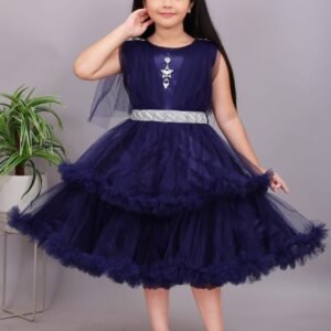 Girls Net Frock - Navy Blue Party Wear Dress