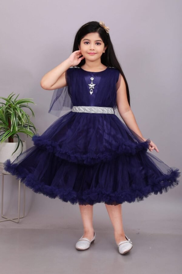 Girls Net Frock - Navy Blue Party Wear Dress