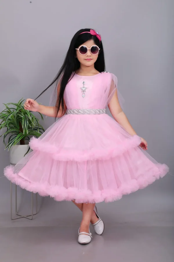 Girls Net Frock - Pink Party Wear Dress