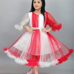 Girls Red and White Stylish Net Gown Frock