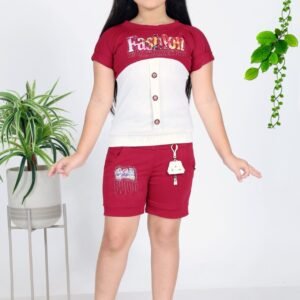 Hot Pant Top Clothing Set for Kids - Maroon and White