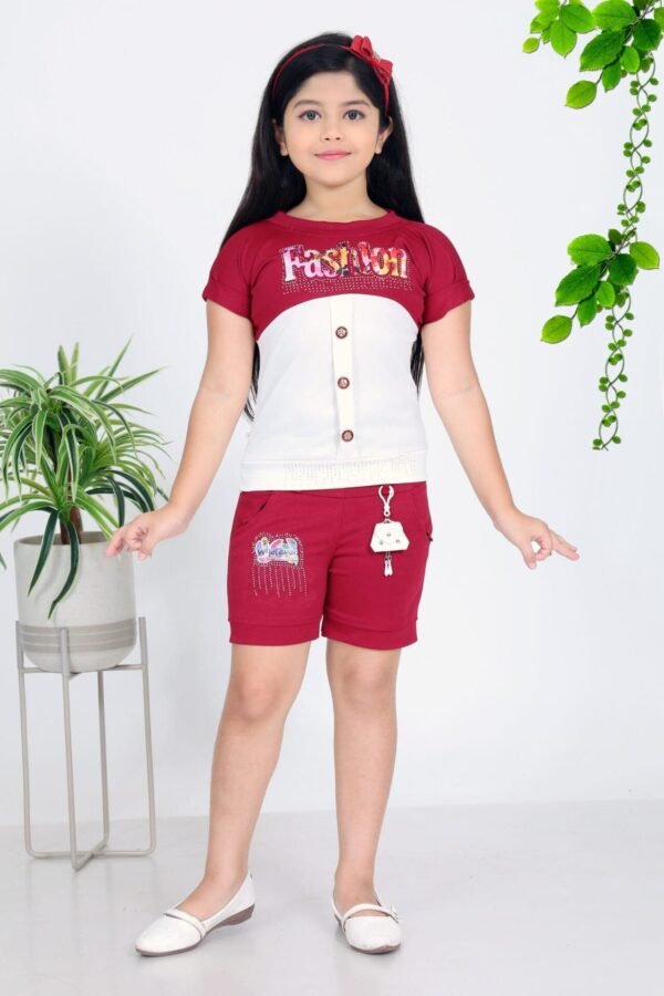 Hot Pant Top Clothing Set for Kids - Maroon and White