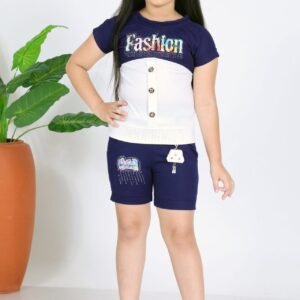 Hot Pant Top Clothing Set for Kids - Navy Blue and White