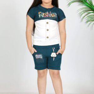 Hot Pant Top Clothing Set for Kids Girls - Green and White