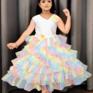 Girls Light Multicolor Party Wear Gown Frock