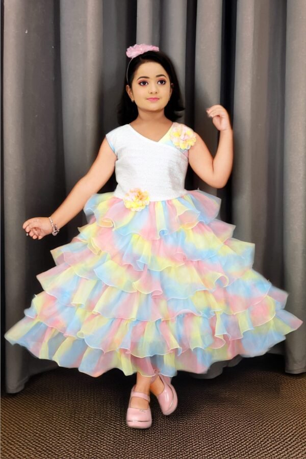 Girls Light Multicolor Party Wear Gown Frock