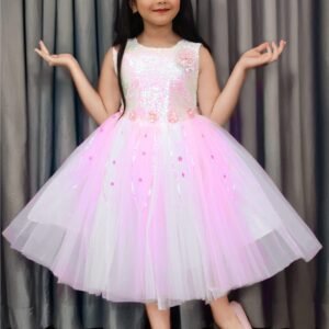 Girls Pink Net Frock Party Formal Dress