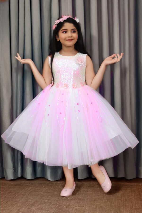 Girls Pink Net Frock Party Formal Dress