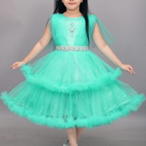 Girls Net Frock - Green Party Wear Dress