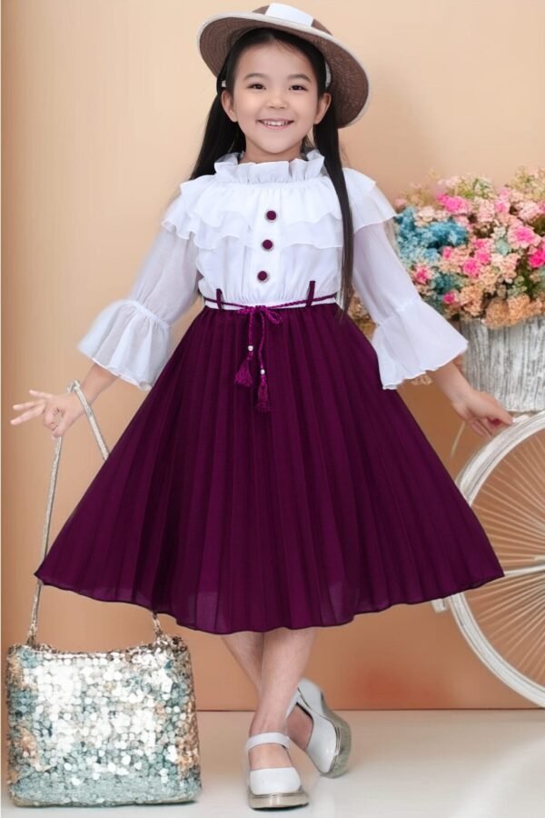 Girls Maroon and White Western Style Party Dress