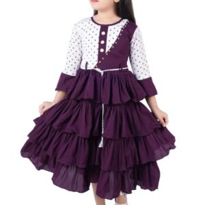 Girls Cotton Frock - Maroon and White