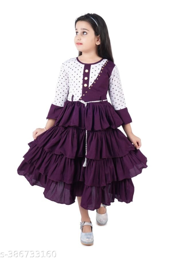 Girls Cotton Frock - Maroon and White