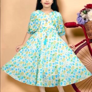 Girls Printed Chiffon Frock - Casual Wear