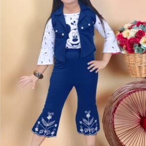 Kids Navy Blue and White Top Bottom Set with Jacket