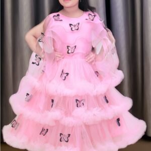 Pink Butterfly Net Frock for Girls - Party Wear