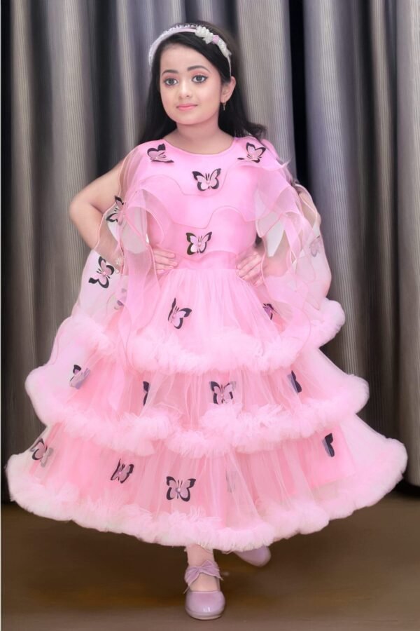 Pink Butterfly Net Frock for Girls - Party Wear