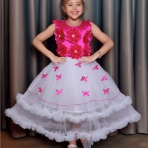 Girls Pink Net Party Wear Frock