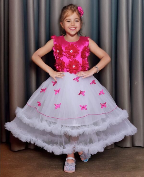 Girls Pink Net Party Wear Frock